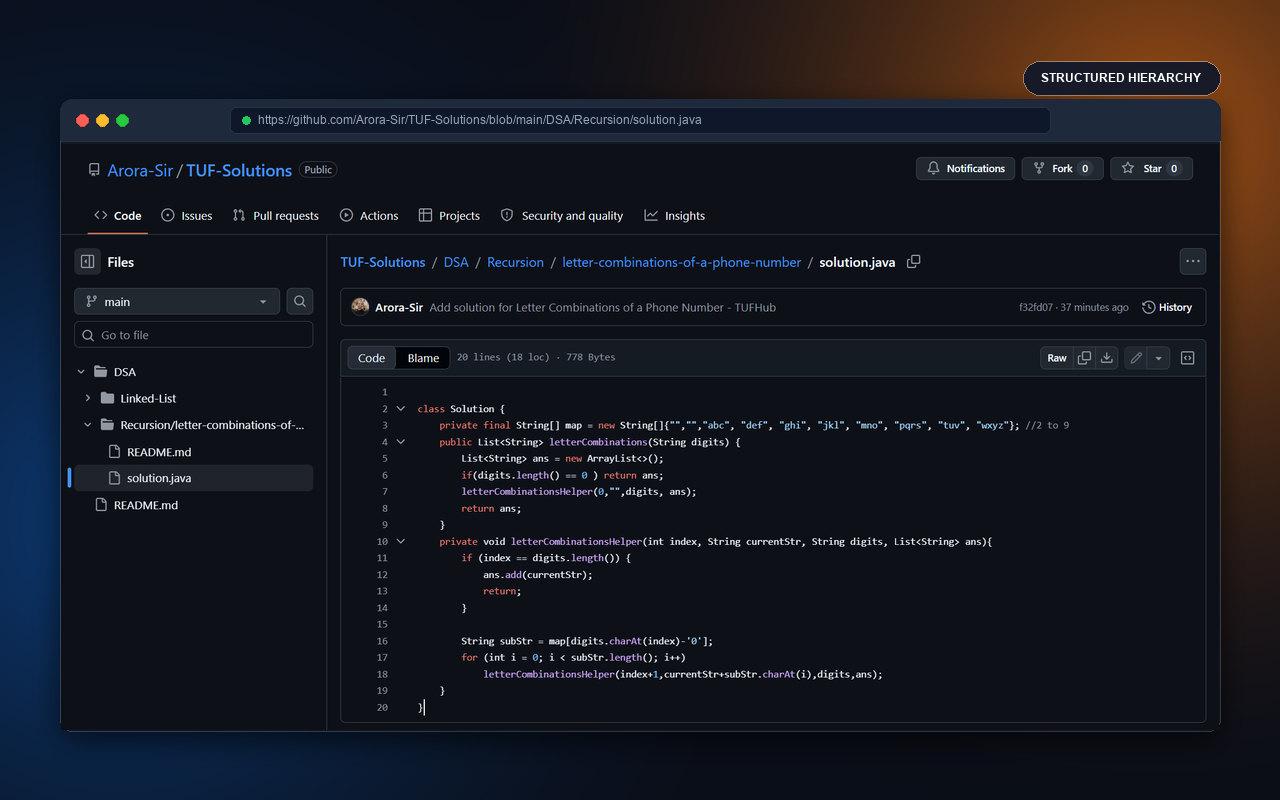GitHub repository view of a structured solution file